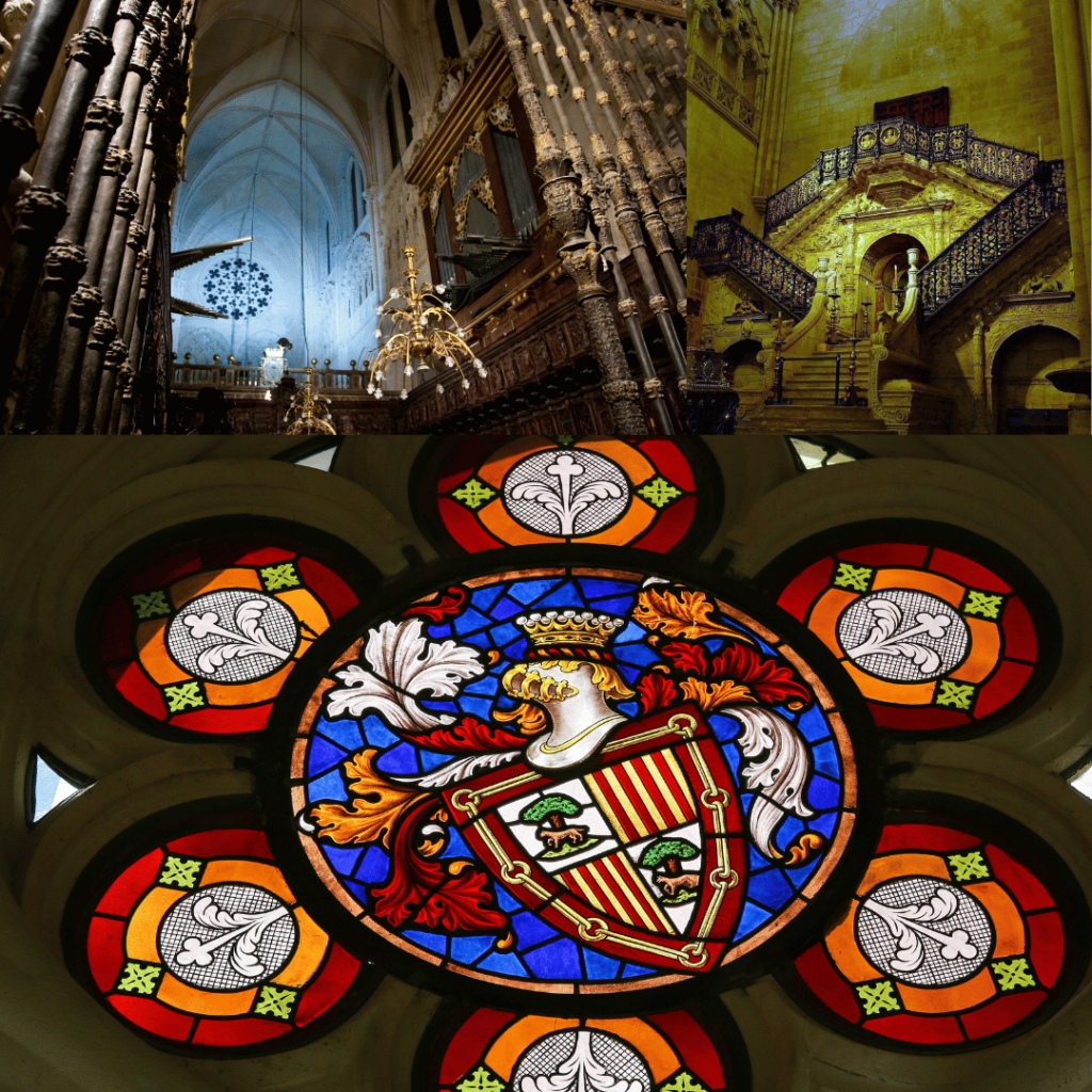Detalle del interior gótico y los vitrales de la Catedral de Burgos, una joya del Camino de Santiago.